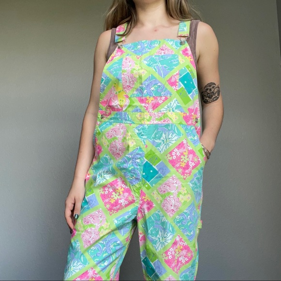 Vintage Lilly Pulitzer Women’s Multicolored Floral Cotton Summer Overalls Sz 8 - Picture 11 of 12